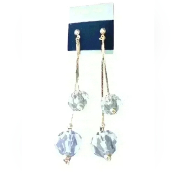 Gold dangling earrings with clear bead decor - Picture 3 of 3
